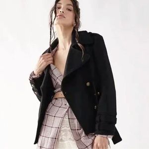 Free People Cecelia Peacoat Military Wool Jacket in Black